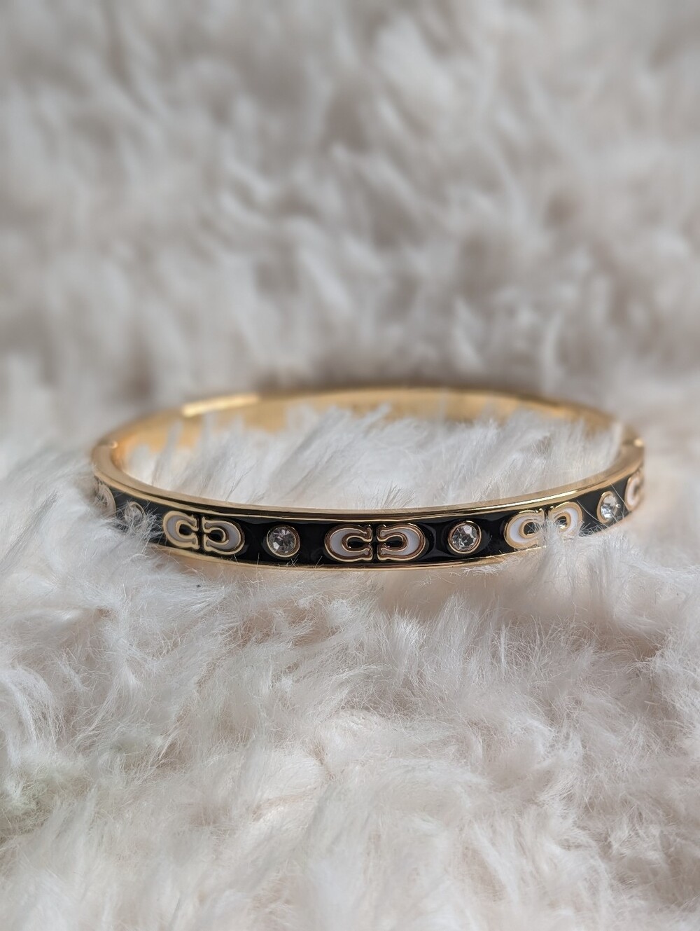 COACH Signature Black Gold Crystal Hinge Bangle Bracelet - Picture 1 of 4